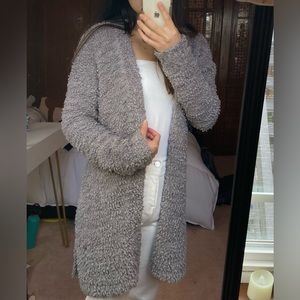 Long fuzzy gray cardigan